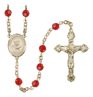14 Karat Gold-Filled 6mm Austrian Crystal Saint Maximilian Kolbe Rosary in Ruby