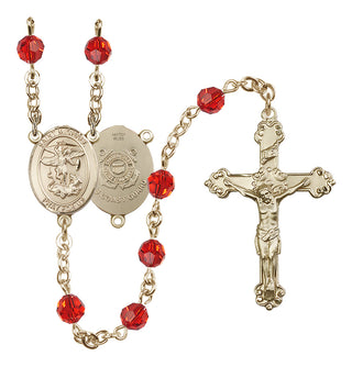 14 Karat Gold-Filled 6mm Austrian Crystal Saint Michael / Coast Guard Rosary in Ruby
