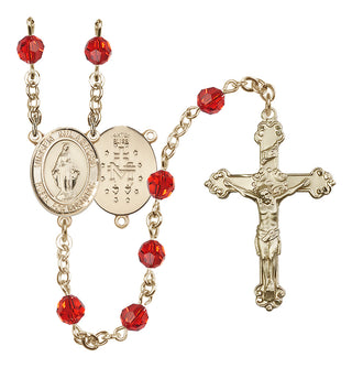 14 Karat Gold-Filled 6mm Austrian Crystal Virgen Milagrosa Rosary in Ruby