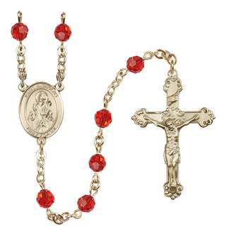 14 Karat Gold-Filled 6mm Austrian Crystal Saint Nicholas Rosary in Ruby