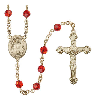 14 Karat Gold-Filled 6mm Austrian Crystal Saint Edith Stein Rosary in Ruby