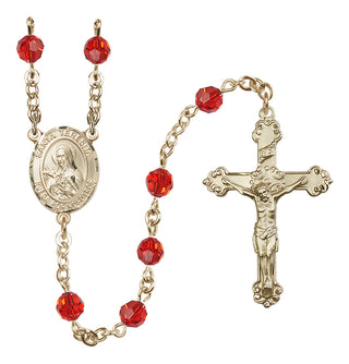 14 Karat Gold-Filled 6mm Austrian Crystal Santa Teresita Rosary in Ruby