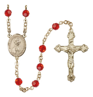14 Karat Gold-Filled 6mm Austrian Crystal Saint Marcellin Champagnat Rosary in Ruby