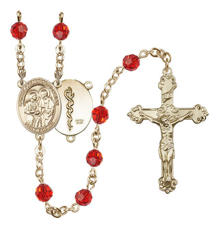 14 Karat Gold-Filled 6mm Austrian Crystal Saints Cosmas & Damian / Doctors Rosary in Ruby