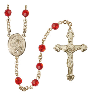14 Karat Gold-Filled 6mm Austrian Crystal Saint Jerome Rosary in Ruby