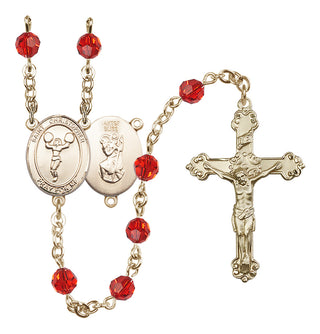 14 Karat Gold-Filled 6mm Austrian Crystal Saint Christopher/Cheerleading Rosary in Ruby