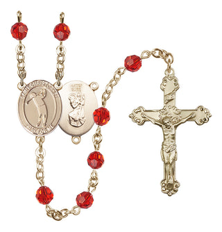 14 Karat Gold-Filled 6mm Austrian Crystal Saint Christopher/Golf Rosary in Ruby