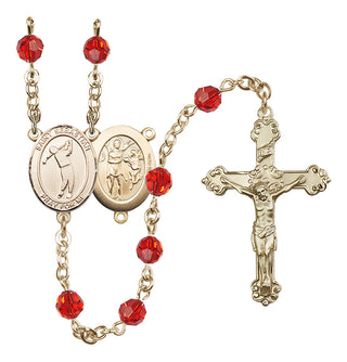 14 Karat Gold-Filled 6mm Austrian Crystal Saint Sebastian/Golf Rosary in Ruby