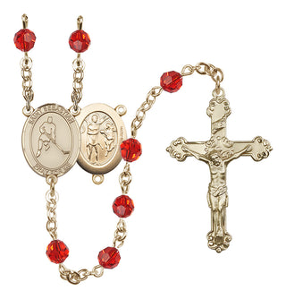 14 Karat Gold-Filled 6mm Austrian Crystal Saint Sebastian/Ice Hockey Rosary in Ruby