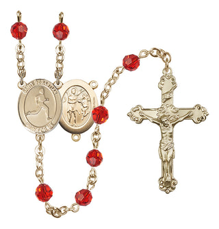 14 Karat Gold-Filled 6mm Austrian Crystal Saint Sebastian/Track & Field Rosary in Ruby