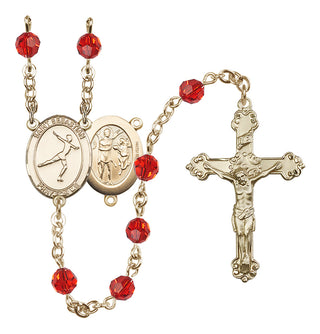 14 Karat Gold-Filled 6mm Austrian Crystal Saint Sebastian/Figure Skating Rosary in Ruby