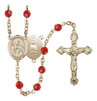 14 Karat Gold-Filled 6mm Austrian Crystal Saint Kateri/Equestrian Rosary in Ruby