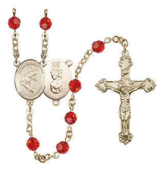 14 Karat Gold-Filled 6mm Austrian Crystal Saint Christopher/Surfing Rosary in Ruby