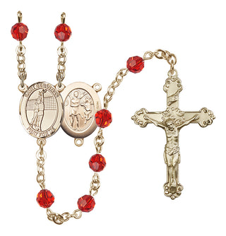 14 Karat Gold-Filled 6mm Austrian Crystal Saint Sebastian / Volleyball Rosary in Ruby