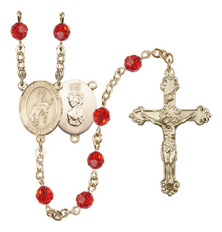 14 Karat Gold-Filled 6mm Austrian Crystal Saint Christopher / Rodeo Rosary in Ruby