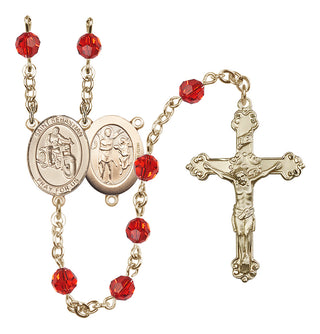 14 Karat Gold-Filled 6mm Austrian Crystal Saint Sebastian / Motorcycle Rosary in Ruby