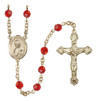 14 Karat Gold-Filled 6mm Austrian Crystal Saint John Neumann Rosary in Ruby