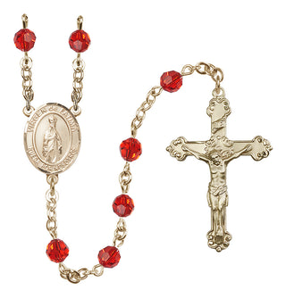 14 Karat Gold-Filled 6mm Austrian Crystal Virgen del Fatima Rosary in Ruby