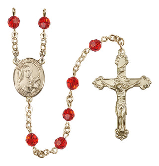 14 Karat Gold-Filled 6mm Austrian Crystal Saint Therese of Lisieux Rosary in Ruby