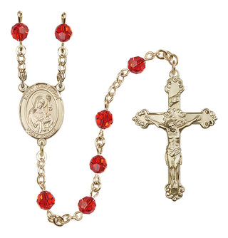 14 Karat Gold-Filled 6mm Austrian Crystal Saint Gertrude of Nivelles Rosary in Ruby