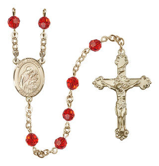 14 Karat Gold-Filled 6mm Austrian Crystal Saint Aloysius Gonzaga Rosary in Ruby