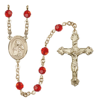 14 Karat Gold-Filled 6mm Austrian Crystal Saint Isaiah Rosary in Ruby