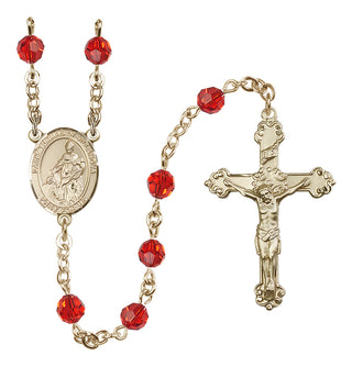 14 Karat Gold-Filled 6mm Austrian Crystal Saint Thomas of Villanova Rosary in Ruby