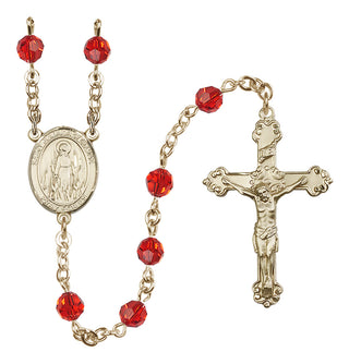 14 Karat Gold-Filled 6mm Austrian Crystal Saint Juliana of Cumae Rosary in Ruby