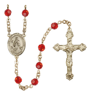 14 Karat Gold-Filled 6mm Austrian Crystal Our Lady of Assumption Rosary in Ruby