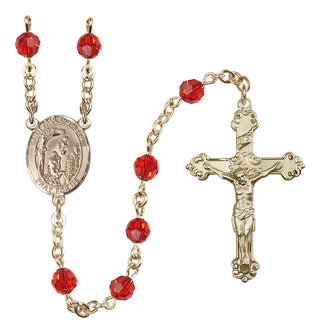 14 Karat Gold-Filled 6mm Austrian Crystal Saint Paul the Hermit Rosary in Ruby