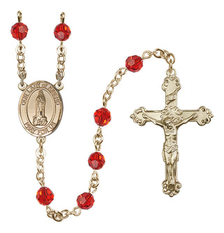 14 Karat Gold-Filled 6mm Austrian Crystal Our Lady of Kibeho Rosary in Ruby