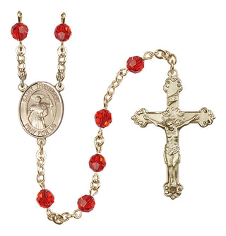 14 Karat Gold-Filled 6mm Austrian Crystal Saint Theodore Stratelates Rosary in Ruby