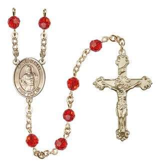 14 Karat Gold-Filled 6mm Austrian Crystal Saint Dismas Rosary in Ruby