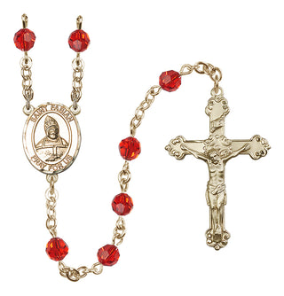 14 Karat Gold-Filled 6mm Austrian Crystal Saint Fabian Rosary in Ruby