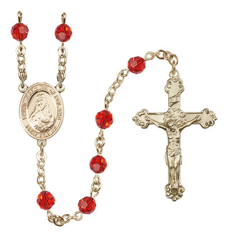 14 Karat Gold-Filled 6mm Austrian Crystal Saint Jadwiga of Poland Rosary in Ruby