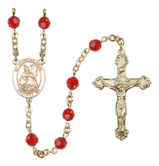 14 Karat Gold-Filled 6mm Austrian Crystal Guardian Angel Protector Rosary in Ruby