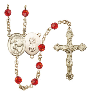 14 Karat Gold-Filled 6mm Austrian Crystal Saint Christopher/Soccer Rosary in Ruby