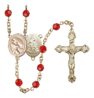 14 Karat Gold-Filled 6mm Austrian Crystal Guardian Angel/Football Rosary in Ruby