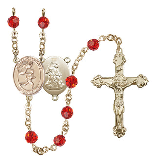 14 Karat Gold-Filled 6mm Austrian Crystal Guardian Angel/Track&Field-Men Rosary in Ruby