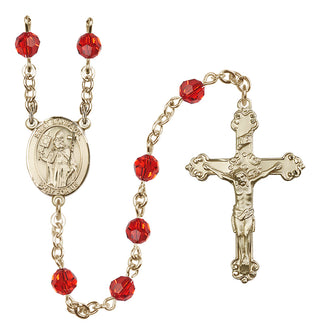 14 Karat Gold 6mm Austrian Crystal Saint Boniface Rosary in Ruby