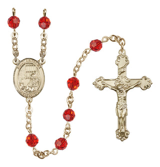 14 Karat Gold 6mm Austrian Crystal Saint Benjamin Rosary in Ruby