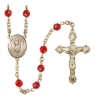 14 Karat Gold 6mm Austrian Crystal San Cristobal Rosary in Ruby