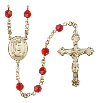 14 Karat Gold 6mm Austrian Crystal Saint Elizabeth of Hungary Rosary in Ruby