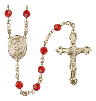 14 Karat Gold 6mm Austrian Crystal Saint Lazarus Rosary in Ruby