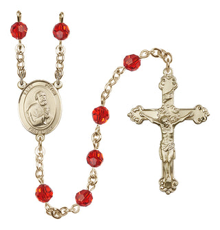 14 Karat Gold 6mm Austrian Crystal Saint Peter the Apostle Rosary in Ruby