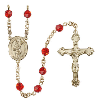 14 Karat Gold 6mm Austrian Crystal Saint Scholastica Rosary in Ruby