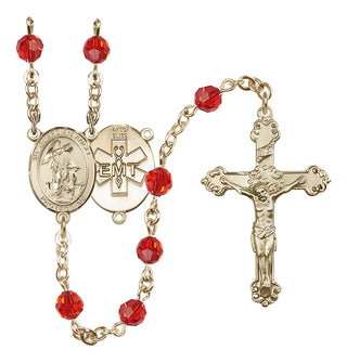 14 Karat Gold 6mm Austrian Crystal Guardian Angel / EMT Rosary in Ruby