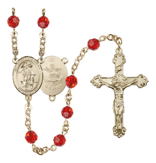 14 Karat Gold 6mm Austrian Crystal Guardian Angel / Army Rosary in Ruby