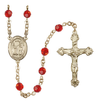 14 Karat Gold 6mm Austrian Crystal Saint Valentine of Rome Rosary in Ruby