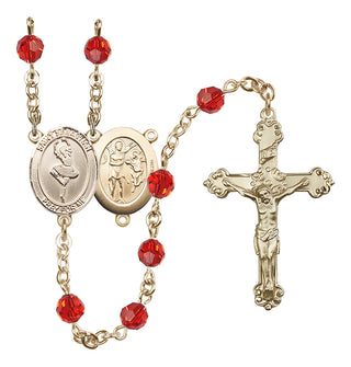 14 Karat Gold 6mm Austrian Crystal Saint Sebastian/Dance Rosary in Ruby